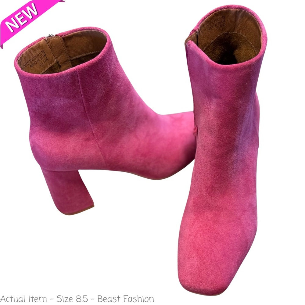 New NWT Beast Fashion Sued Pink Deep Rose Booties Heels Size 8.5 🌹 💖
